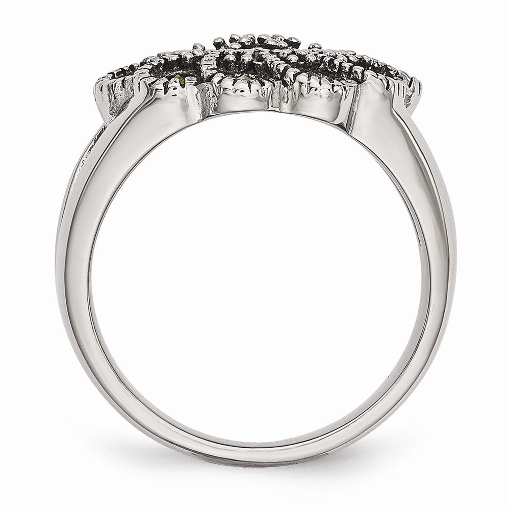 Stainless Steel Textured Flower Marcasite Ring with Polished Finish Secondary image