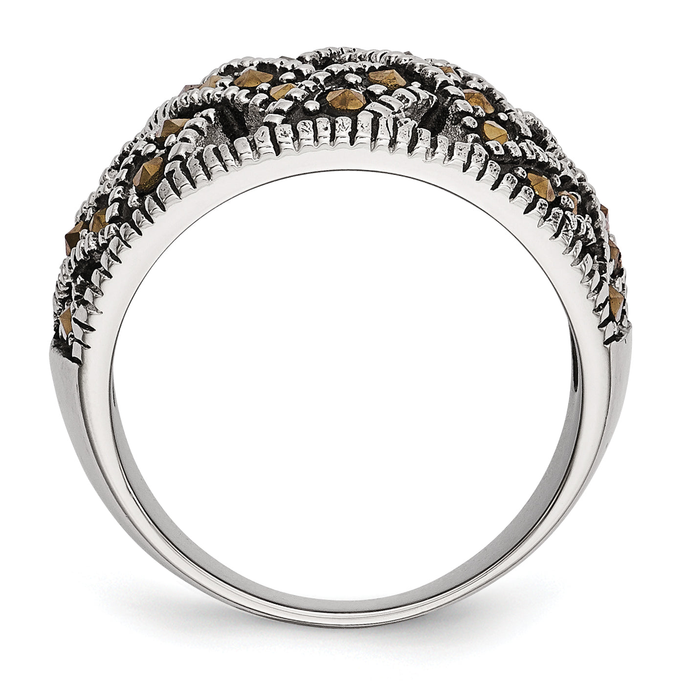 Stainless Steel Textured Marcasite Ring Secondary image