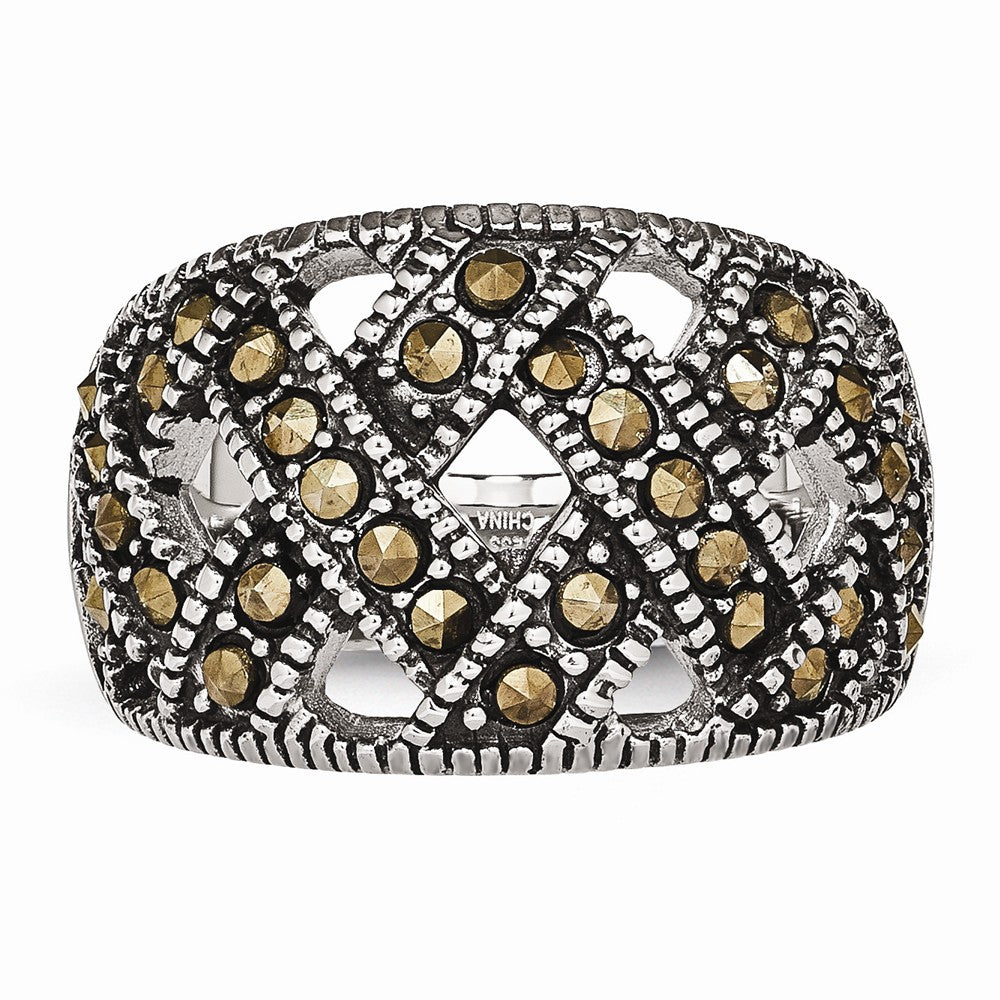 Sophia Jewelers Stainless Steel Polished Marcasite Antique Ring