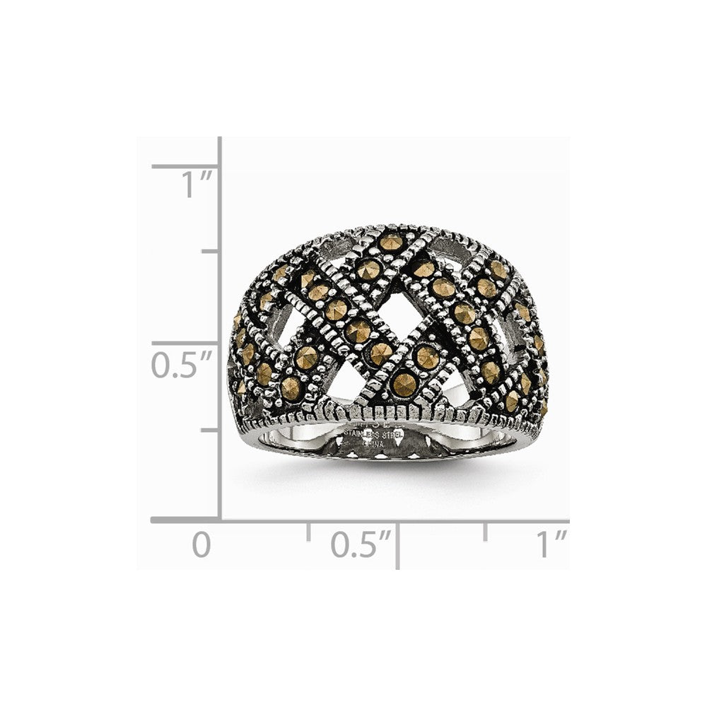 Stainless Steel Textured Marcasite Ring