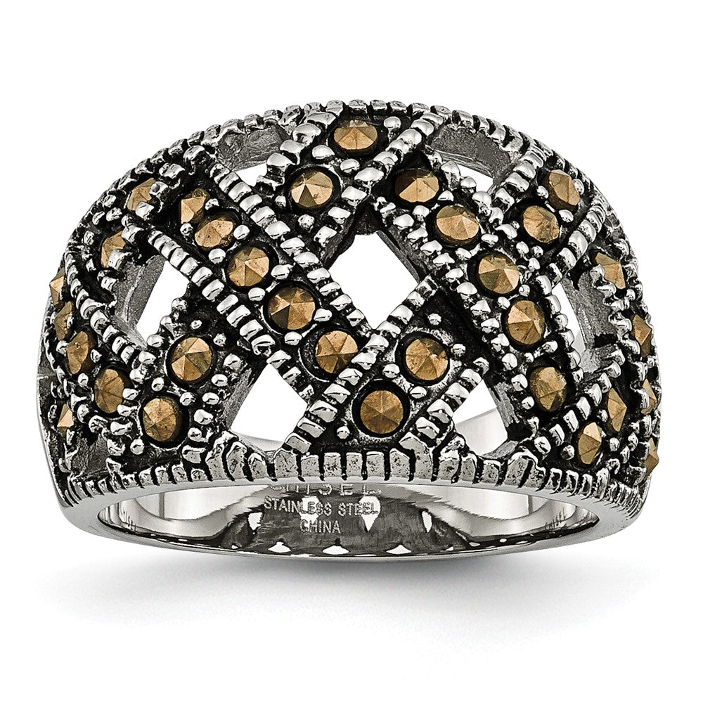 Sophia Jewelers Stainless Steel Polished Marcasite Antique Ring Main image