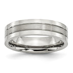 Grooved Comfort-Fit Wedding Band in Stainless Steel, 6mm