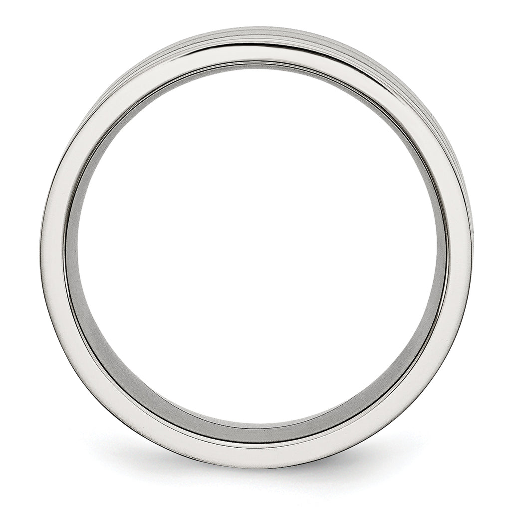 Grooved Comfort-Fit Wedding Band in Stainless Steel, 8mm