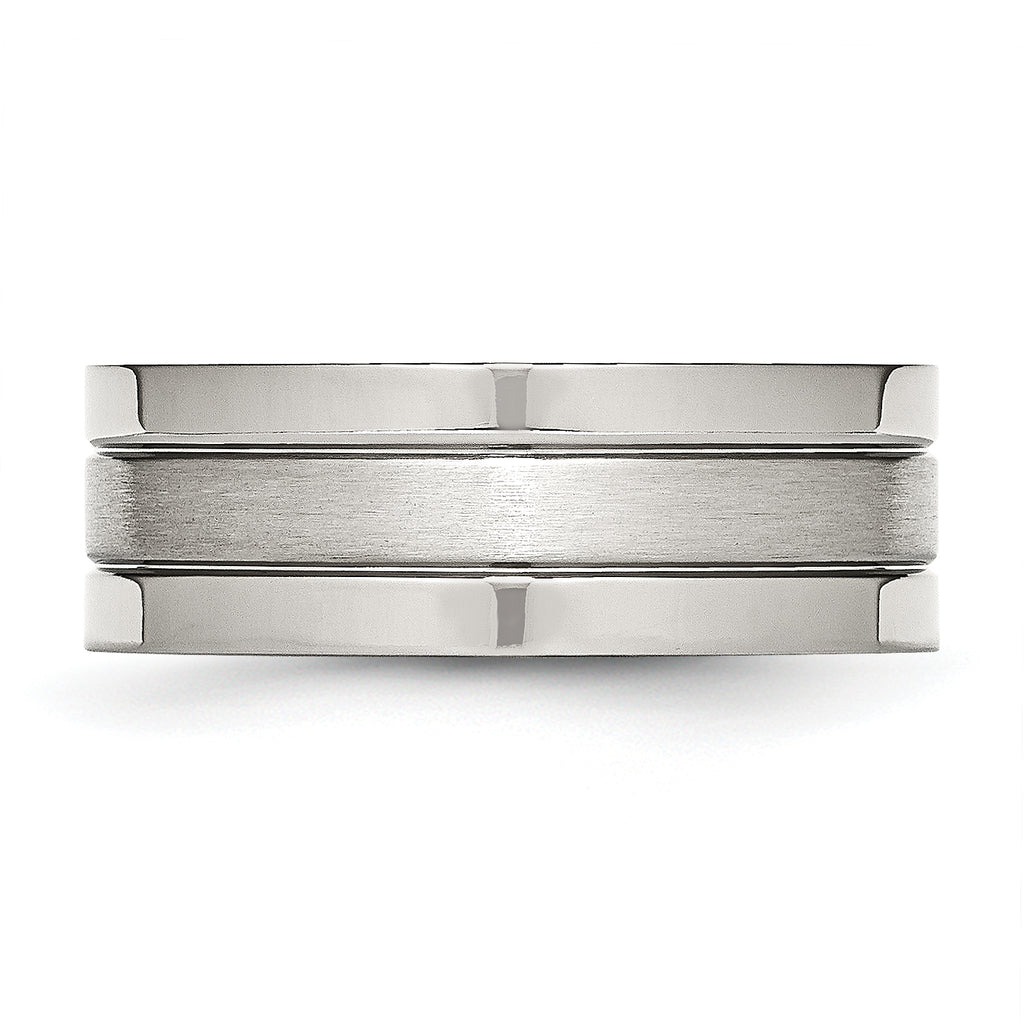 Grooved Comfort-Fit Wedding Band in Stainless Steel, 8mm