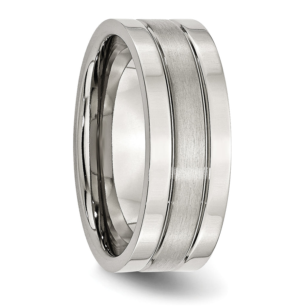 Grooved Comfort-Fit Wedding Band in Stainless Steel, 8mm