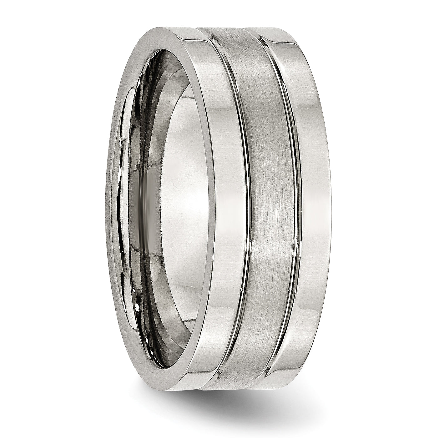 Grooved Comfort-Fit Wedding Band in Stainless Steel, 8mm