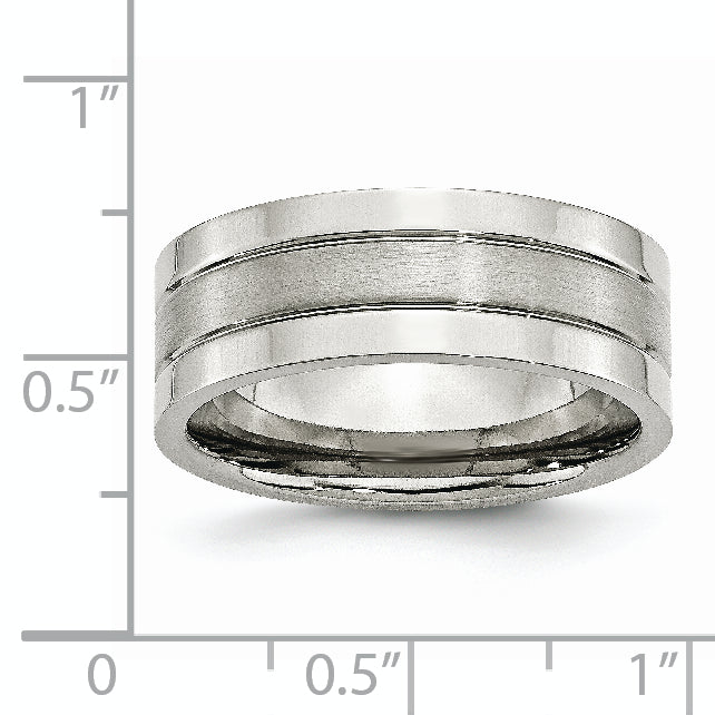 Grooved Comfort-Fit Wedding Band in Stainless Steel, 8mm