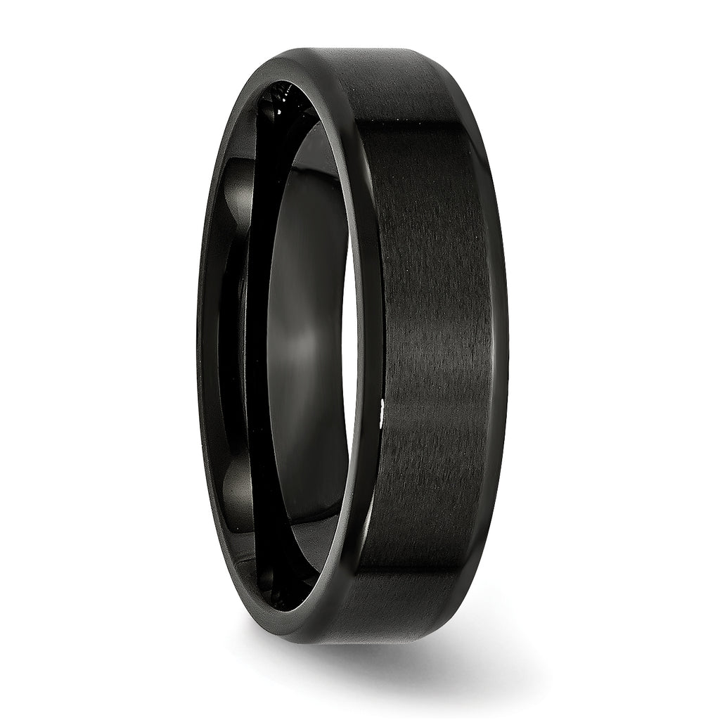 Beveled Edge Wedding Band in Stainless Steel with Black IP, 6mm