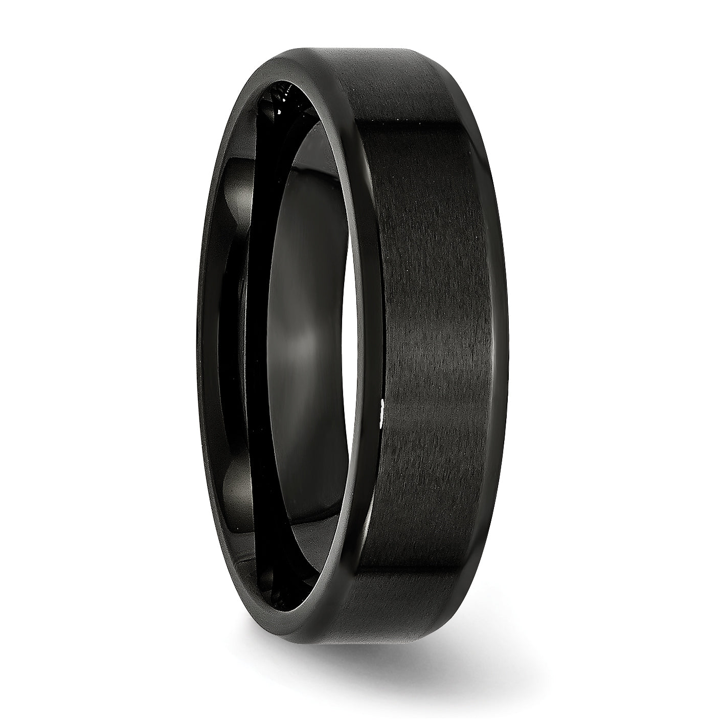 Beveled Edge Wedding Band in Stainless Steel with Black IP, 6mm
