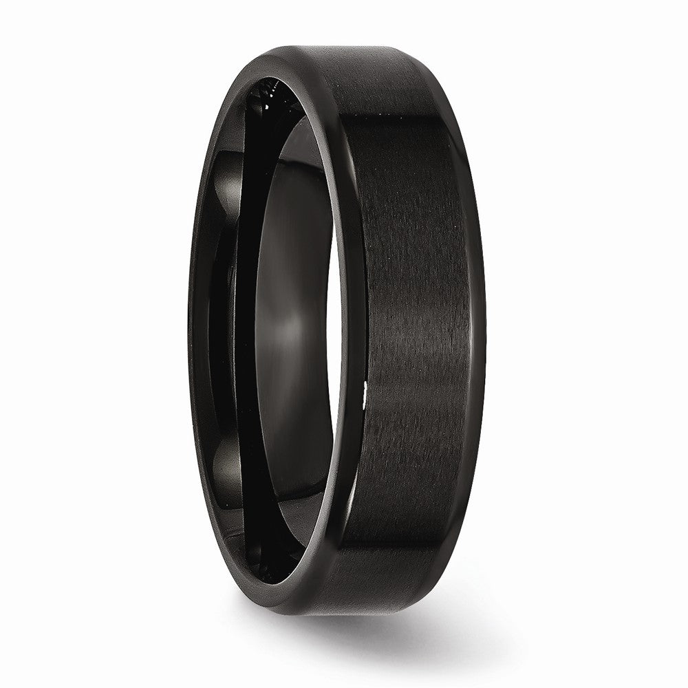Black IP-Plated Beveled Edge Wedding Band in Stainless Steel, 6mm