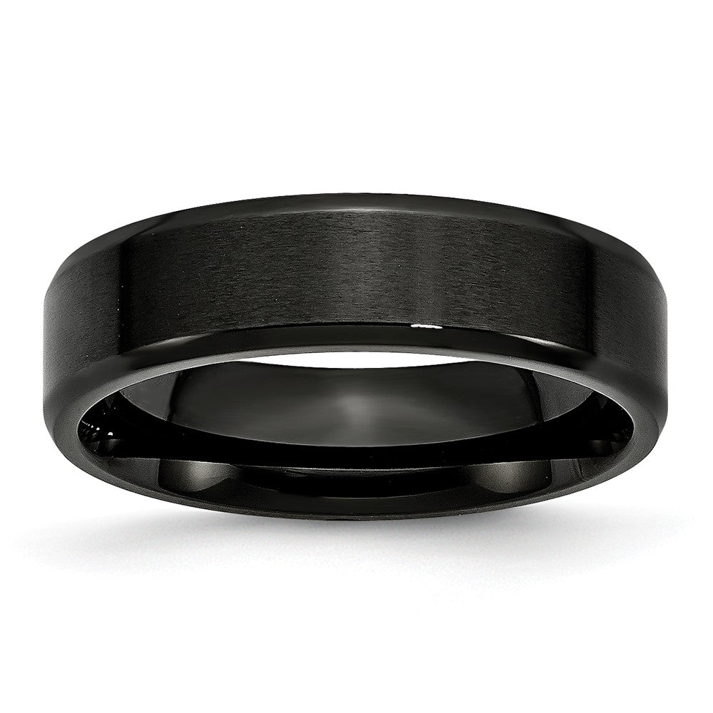 Black IP-Plated Beveled Edge Wedding Band in Stainless Steel, 6mm