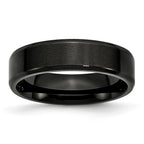 Black IP-Plated Beveled Edge Wedding Band in Stainless Steel, 6mm