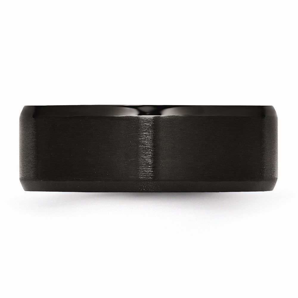 Stainless Steel 8mm Black IP-plated Brushed/Polished Beveled Edge Band