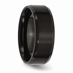 Stainless Steel 8mm Black IP-plated Brushed/Polished Beveled Edge Band