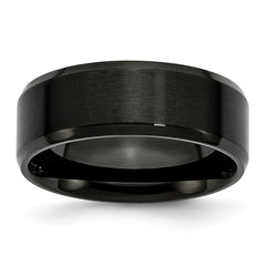 Stainless Steel 8mm Black IP-plated Brushed/Polished Beveled Edge Band