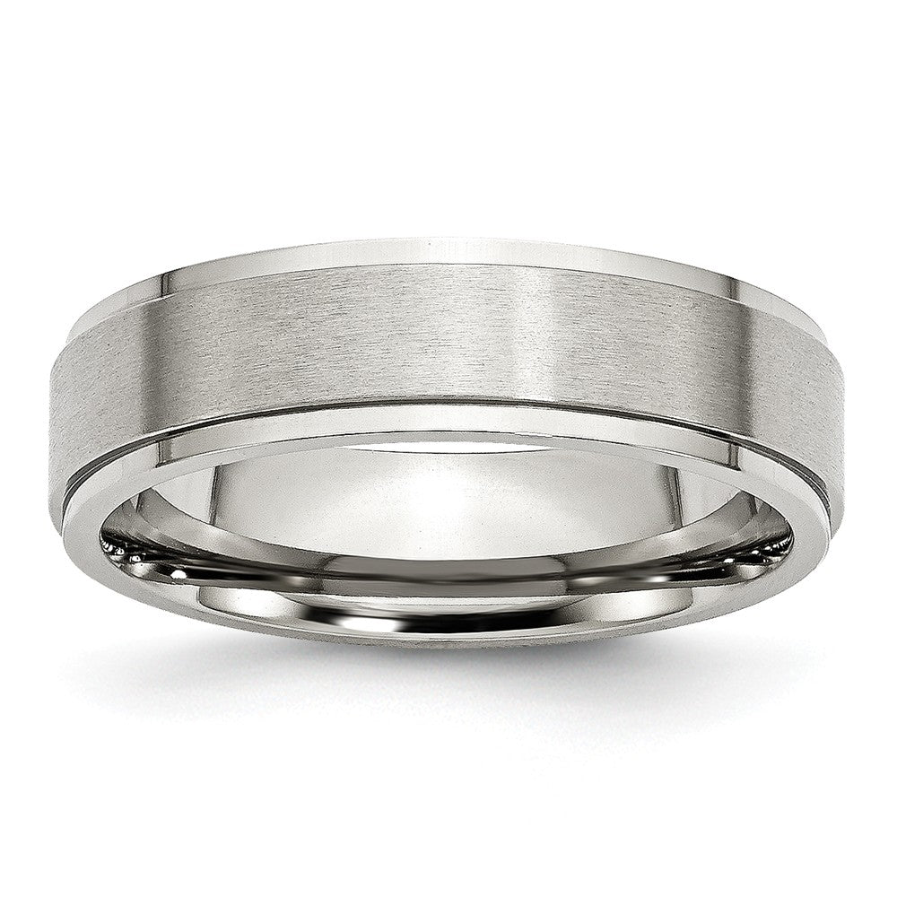 Ridged-Edge Comfort-Fit Wedding Band in Stainless Steel, 6mm