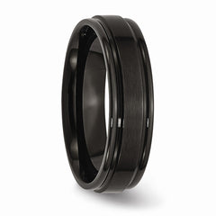 Stainless Steel 6mm Black IP-plated Brushed Center/Polished Edges Band