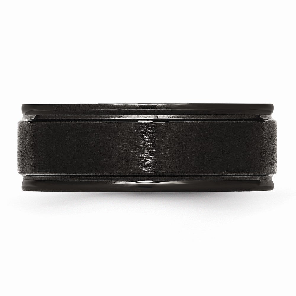 Stainless Steel Black IP-Plated 8mm Engravable Wedding Band with Brushed Center - 7
