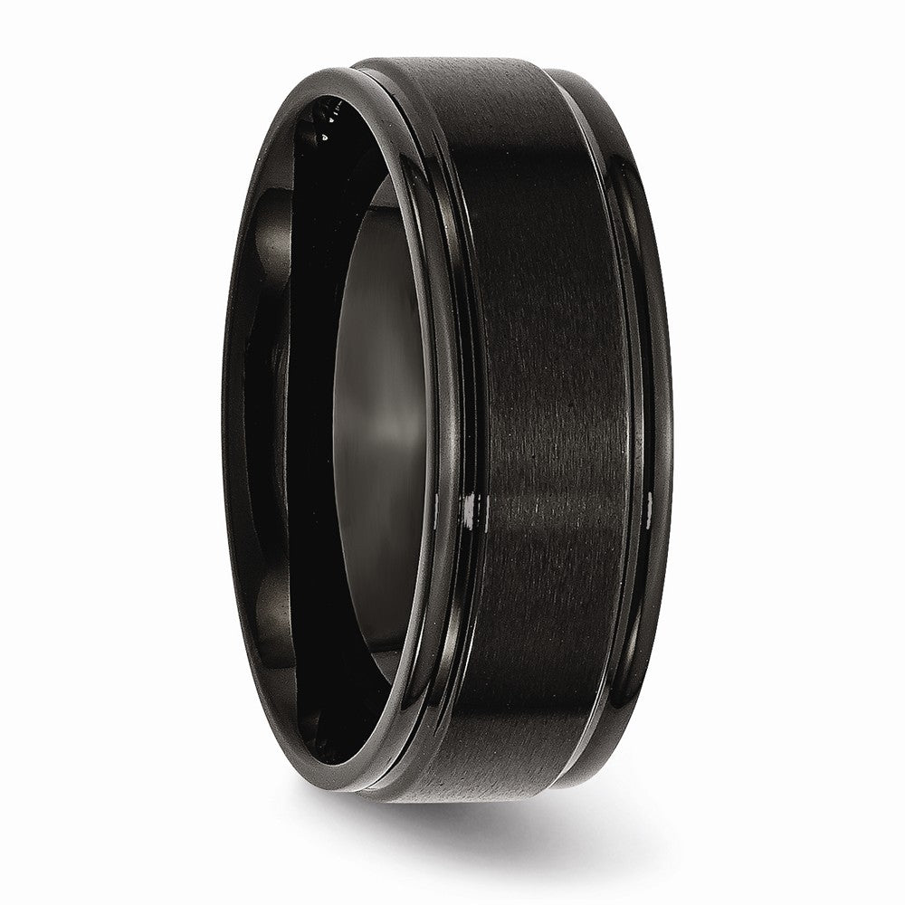 Stainless Steel Black IP-Plated 8mm Engravable Wedding Band with Brushed Center - 7