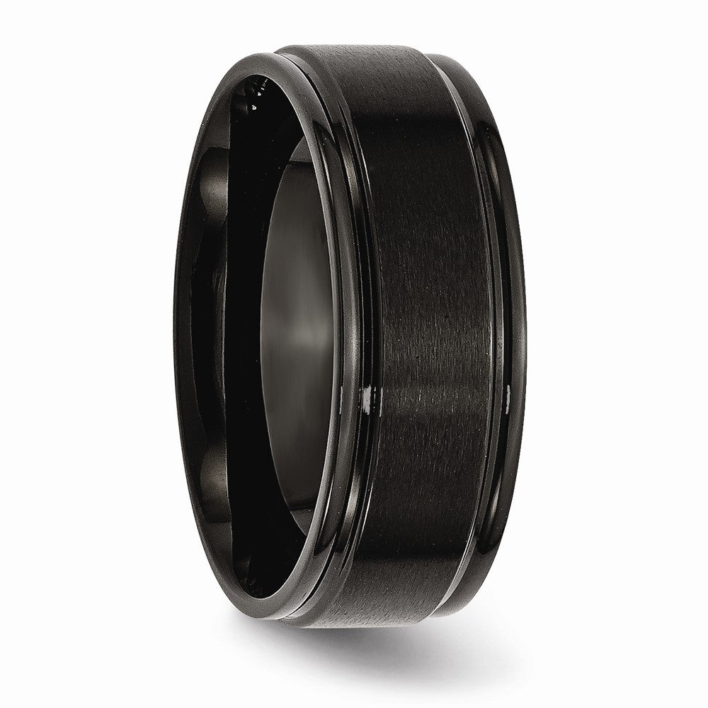 Stainless Steel 8mm Black IP-plated Brushed Center/Polished Edges Band