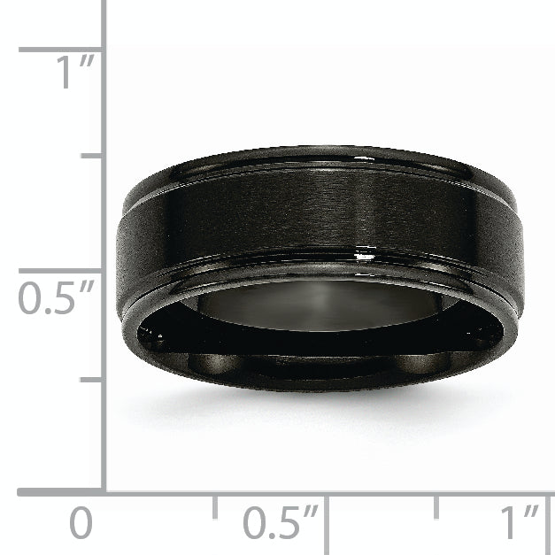 Stainless Steel Polished with Brushed Center Black IP-plated 8mm Band