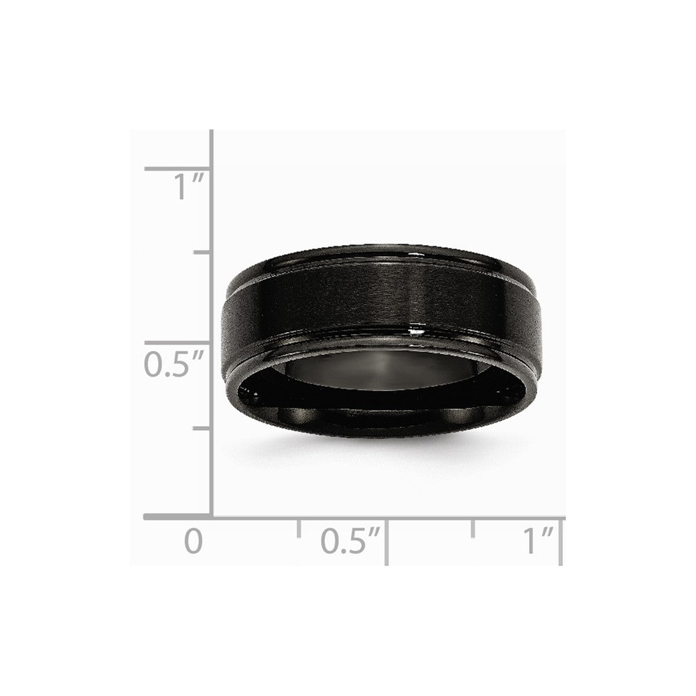 Stainless Steel 8mm Black IP-plated Brushed Center/Polished Edges Band