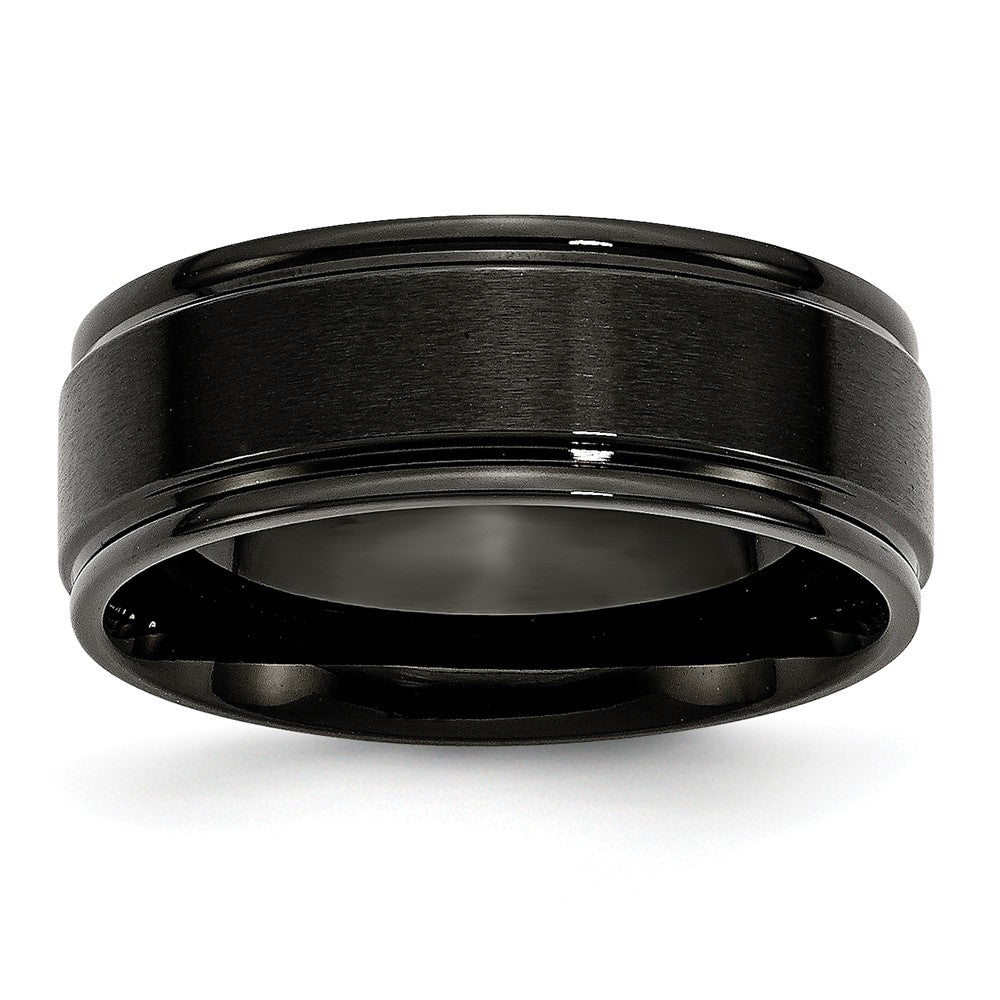 Stainless Steel Black IP-Plated 8mm Engravable Wedding Band with Brushed Center - 7