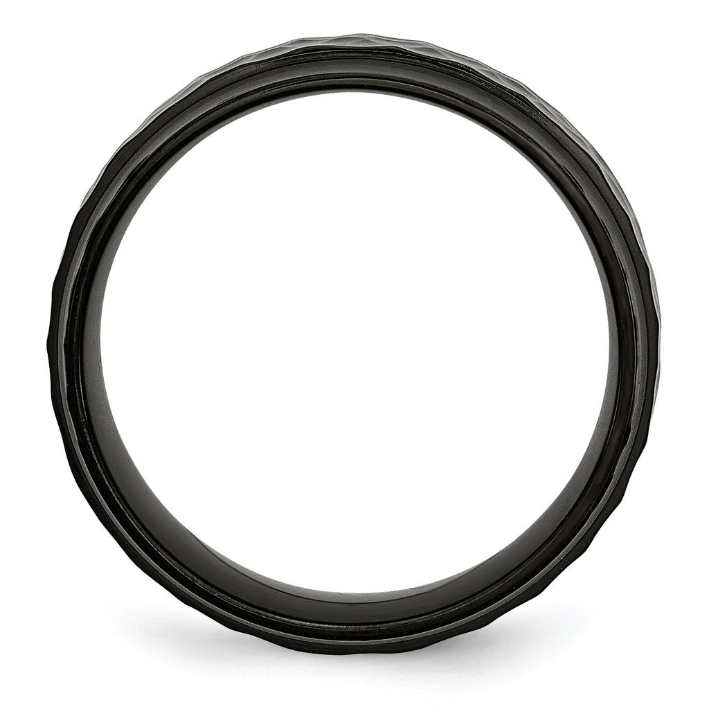 Hammered Beveled-Edge Wedding Band in Black IP Stainless Steel, 8mm