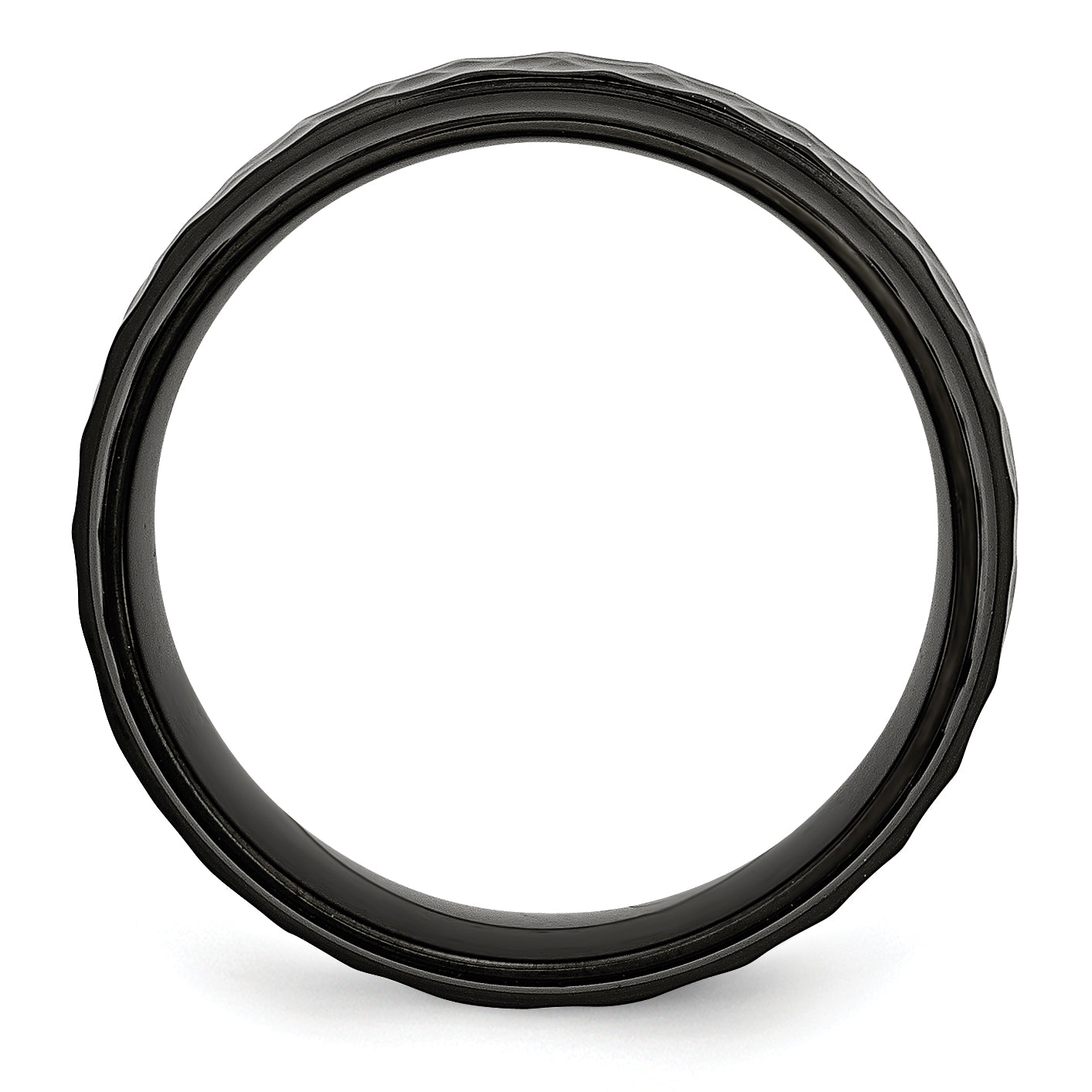 Hammered Beveled-Edge Wedding Band in Black IP Stainless Steel, 8mm