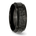 Hammered Beveled-Edge Wedding Band in Black IP Stainless Steel, 8mm