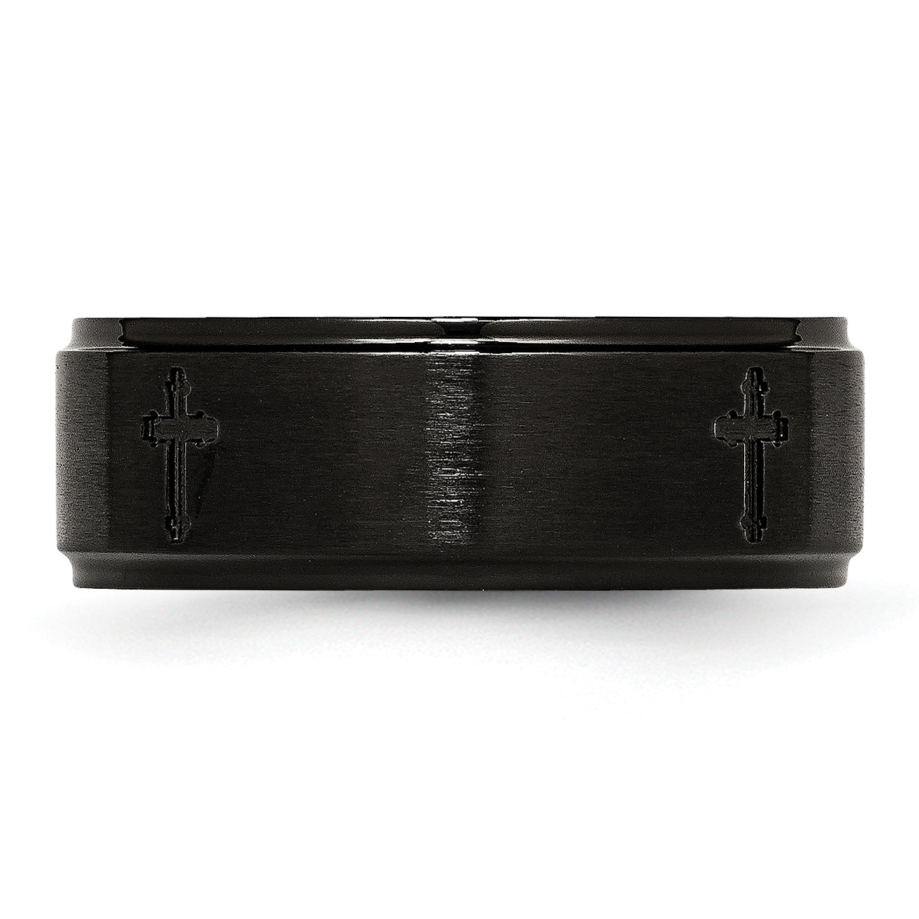 Stainless Steel Brushed/Polished Black IP-plated Cross 8mm Band