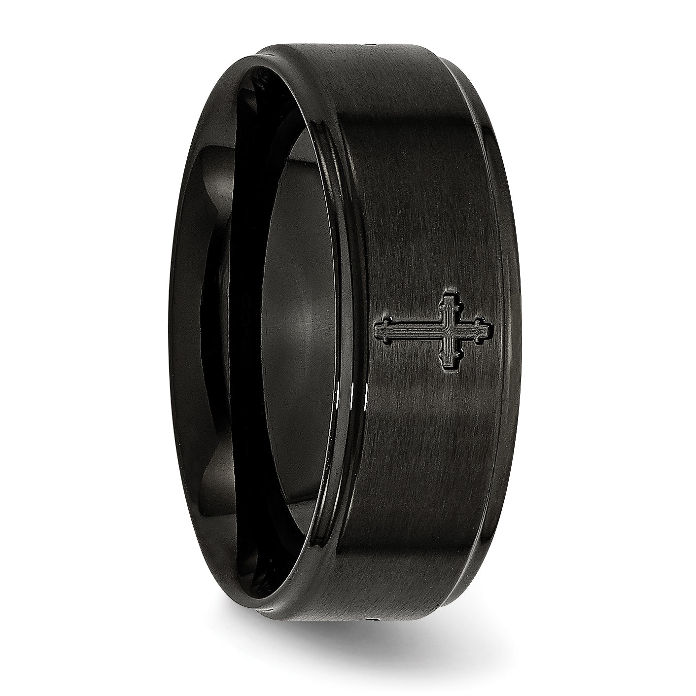 Stainless Steel Brushed/Polished Black IP-plated Cross 8mm Band