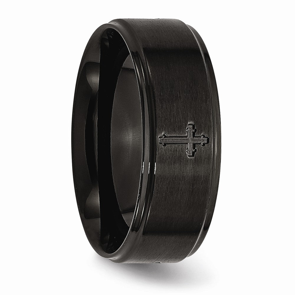 Stainless Steel 8mm Brushed/Polished Cross Cut-Out Black IP-plated Band