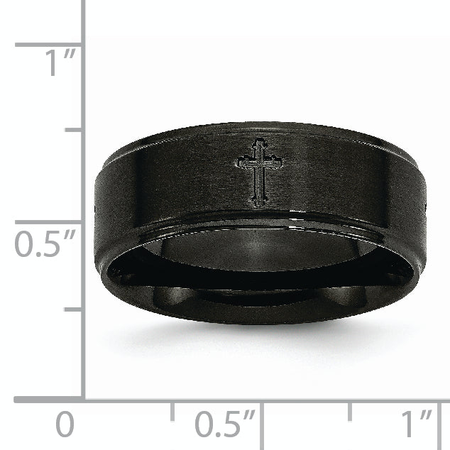 Stainless Steel Brushed/Polished Black IP-plated Cross 8mm Band