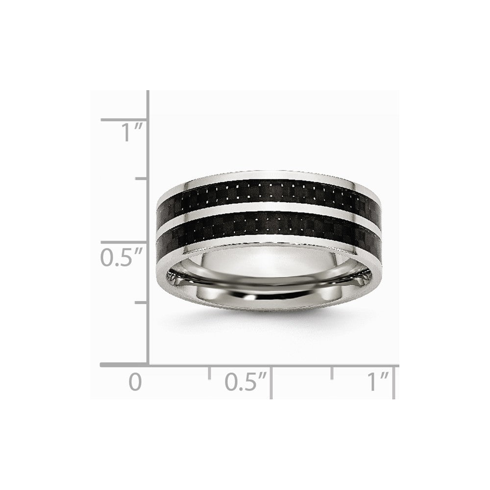 Stainless Steel 8mm Double Row Black Carbon Fiber Inlay Polished Band
