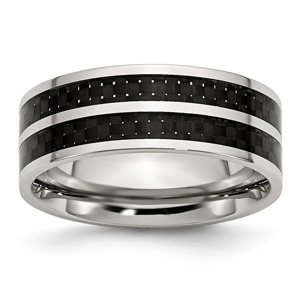 Carbon Fiber Inlay Wedding Band in Stainless Steel, 8mm Main image