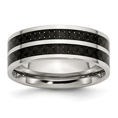 Stainless Steel 8mm Double Row Black Carbon Fiber Inlay Polished Band