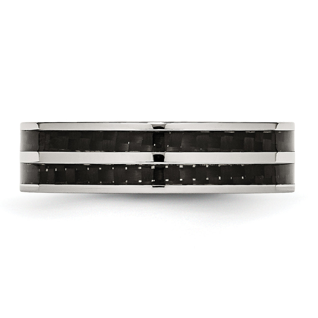 Carbon Fiber Inlay Wedding Band in Stainless Steel, 6mm