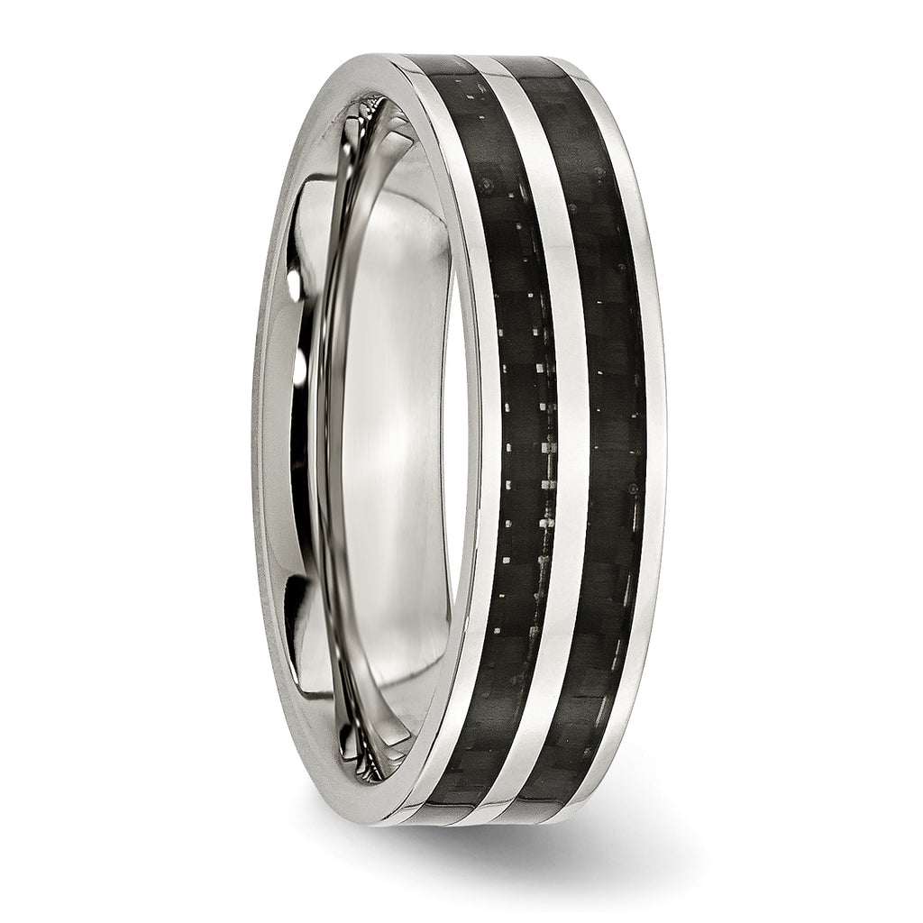 Carbon Fiber Inlay Wedding Band in Stainless Steel, 6mm