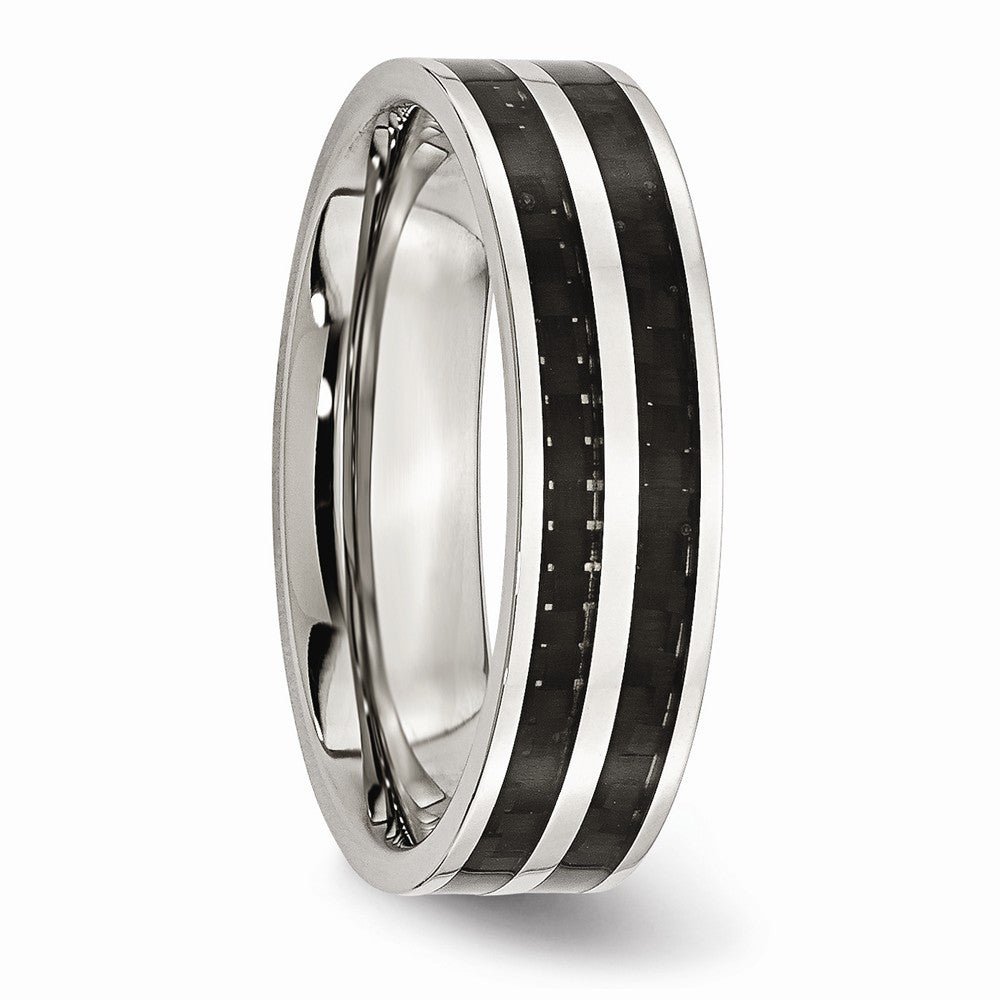 Sophia Jewelers Stainless Steel Wedding Band with Black Carbon Inlay Polished Finish - 6