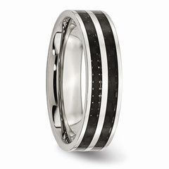 Sophia Jewelers Stainless Steel Wedding Band with Black Carbon Inlay Polished Finish - 6