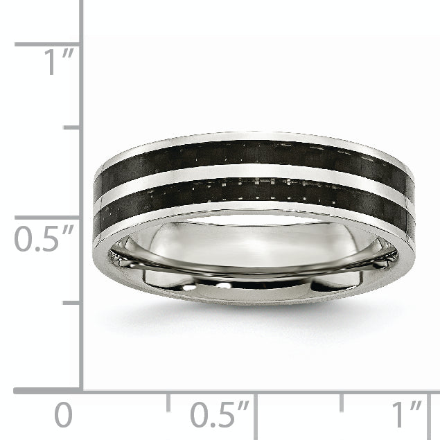 Carbon Fiber Inlay Wedding Band in Stainless Steel, 6mm