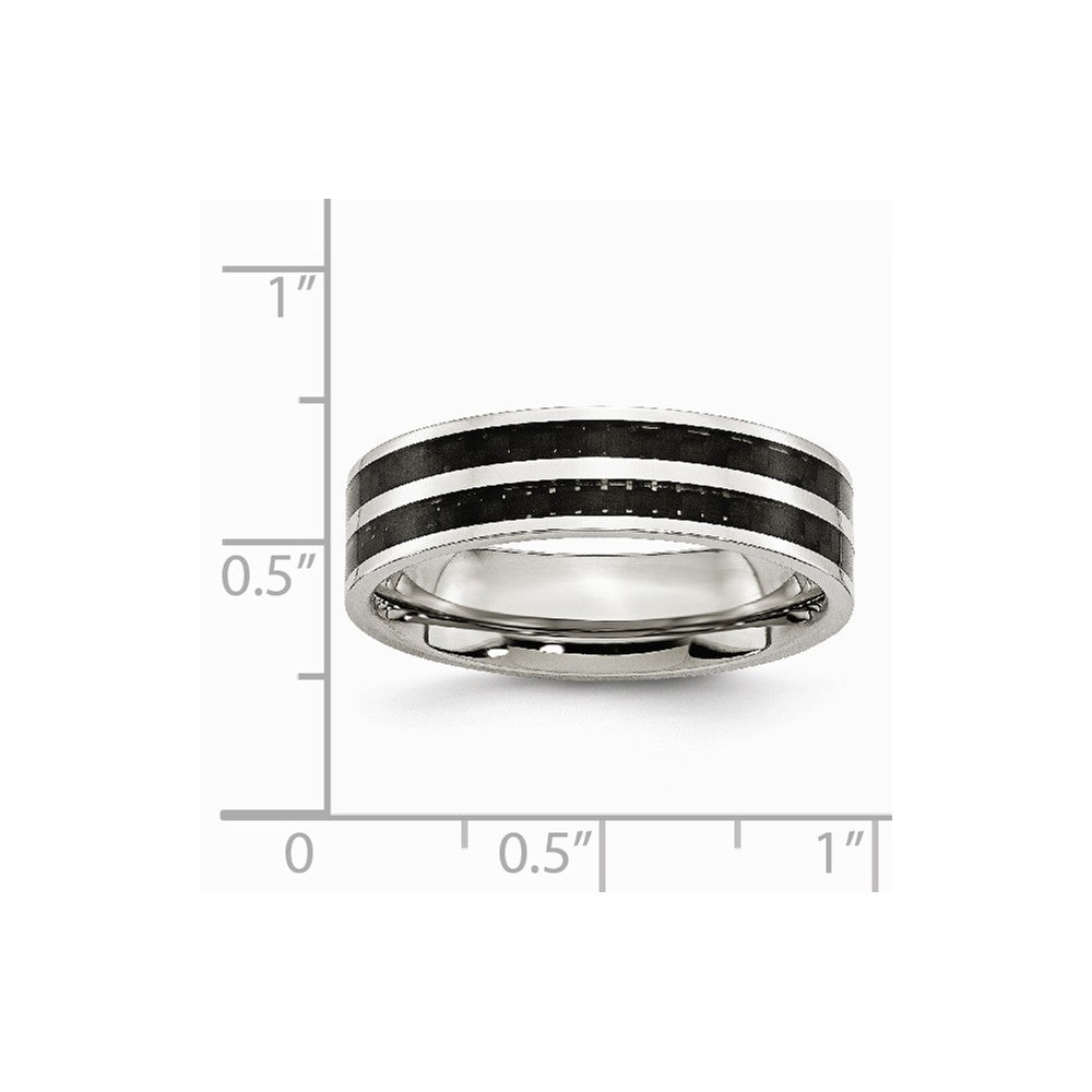 Stainless Steel 6mm Double Row Black Carbon Fiber Inlay Polished Band