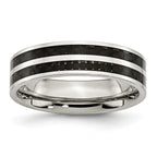 Stainless Steel Polished with Double Row Black Carbon Fiber Inlay 6mm Band