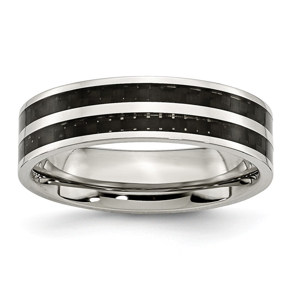 Sophia Jewelers Stainless Steel Wedding Band with Black Carbon Inlay Polished Finish - 6