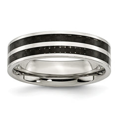 Sophia Jewelers Stainless Steel Wedding Band with Black Carbon Inlay Polished Finish - 6