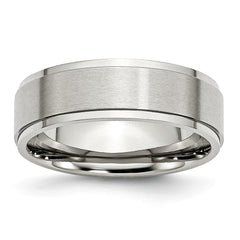Stainless Steel Ridged Edge 7mm Brushed and Polished Band