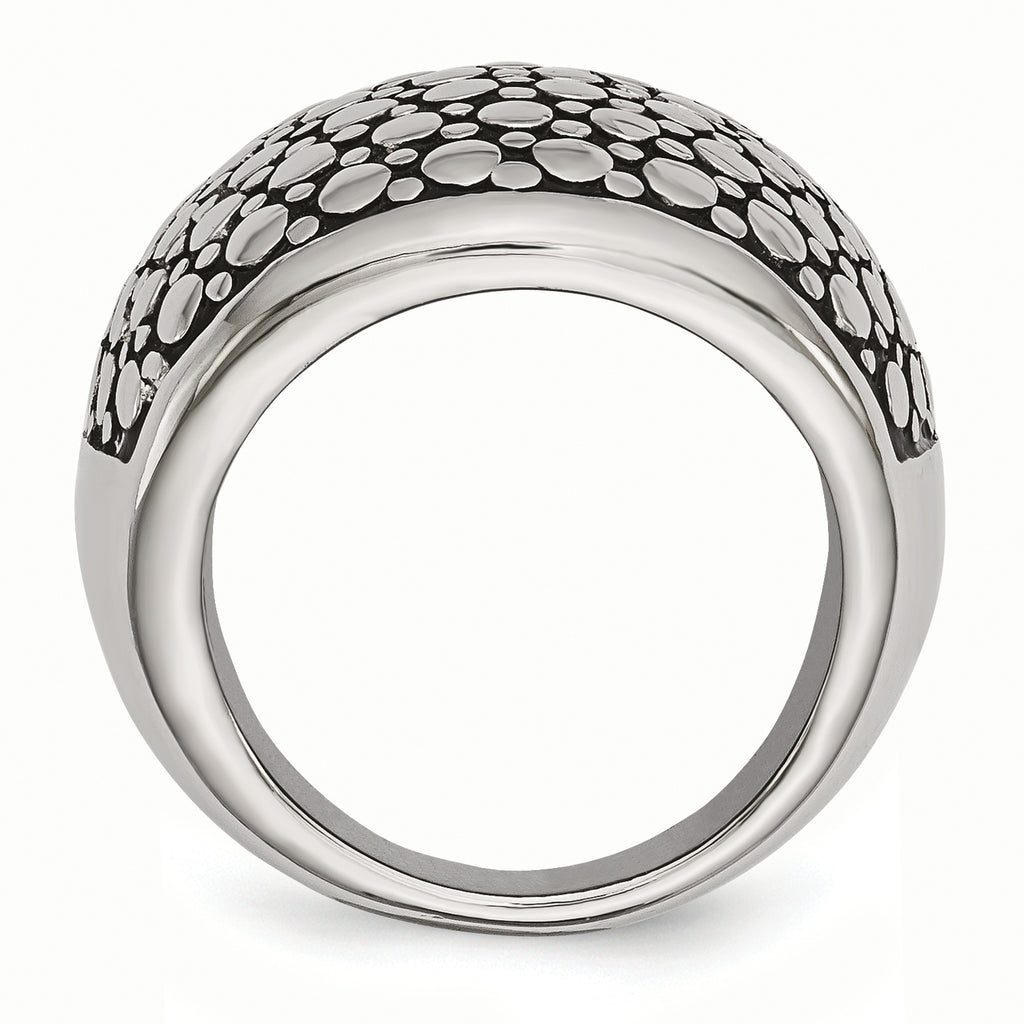 StainleSterling Silver Steel Polished and Antiqued Ring