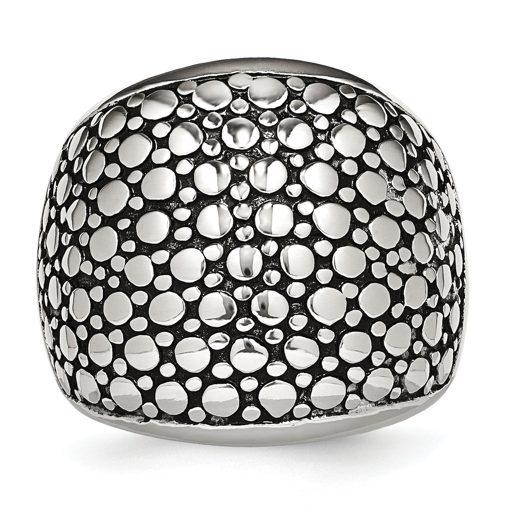 StainleSterling Silver Steel Polished and Antiqued Ring