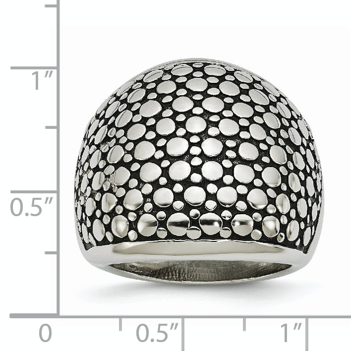 StainleSterling Silver Steel Polished and Antiqued Ring